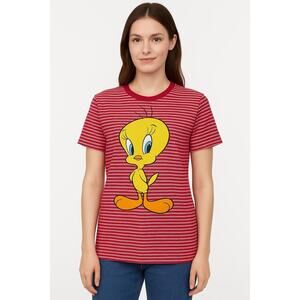 Vintage Looney Tunes  Tweety Bird‎ Striped Short Sleeve Womens T-shirt L